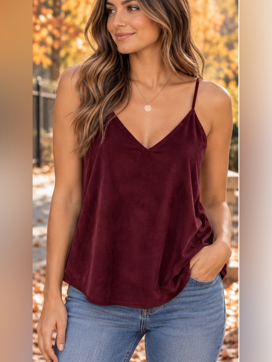 LOFT Tops - LOFT Classic Burgundy Wine Suede Feel Jacquard Cami Tank Top XS